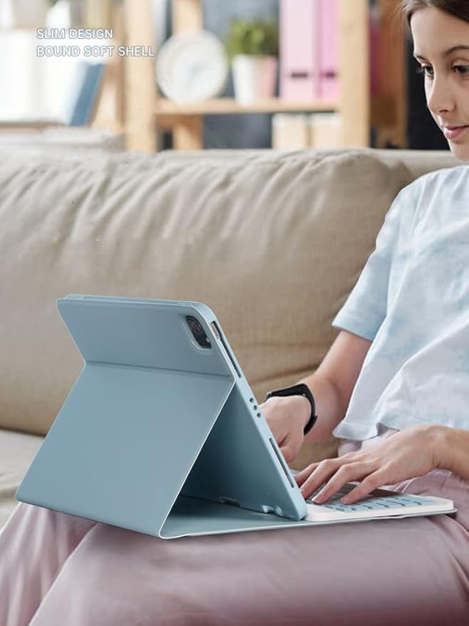 AnMengXinLing Keyboard Case for iPad mini 7th(A17 Pro) 2024/Mini 6th Generation with Mouse,Case for iPad mini7/mini6 with Detachable Wireless Bluetooth Keyboard Pencil Holder Slim Smart Cover, Blue