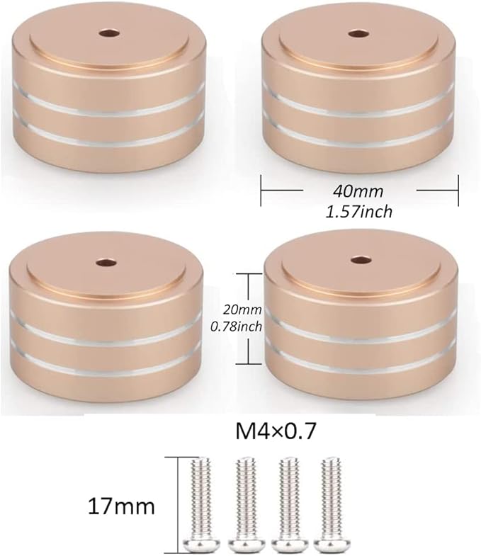 Tertullus 4 Pcs Speaker Feet Isolation 40x20mm Turntable Feet Aluminum Platform Speaker Spike Stand Floor Protectors Dampening Pad with Rubber Ring for Hi-fi Equipments