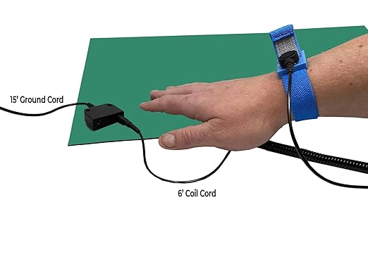 RubberStat Dual Layer ESD Compliant Workstation Rubber Table Mat Kit, Soldering, Cell Phone Repair, with Wrist Strap Set and Ground Cord - 24"x48" Green