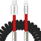 chubbycable Colorblock Chubby - Spring Braided Silicone Charge Cable Coiled USB C Cable Fast Charging Type C Charger Cord for Car, Black+Red, USB-A to Type-C, 2.29FT-3.6FT