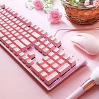 i-rocks K75M Illuminated Mechanical Keyboard, 104 Keys, with Cherry MX Switches, Backlit LED Light and Shortcut Keys - Programmable Light & Macro Recorder (Cherry MX Blue Switch, Pink)