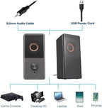 ROSON Computer Speaker, Compact Size Speaker with Headphone Jack, Enhanced Bass and Volume Control, Stereo 2.0 USB Powered 3.5mm Aux Multimedia Speakers for Laptop/Desktop/Tablets/Phone