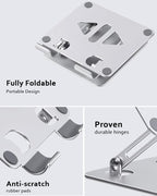 Tablet Stand Holder for Desk, Adjustable Desktop Tablet Holder, Foldable Aluminum Tablet Mount for iPad pro 11, iPad Air Mini, Samsung Galaxy Tabs Z Fold Kindle Fire 4-12 inch, Silver