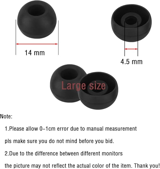 Earbud Replacement Tips - Silicone Earbud Caps for In-Ear Headphones, Black Large 10 Pairs