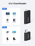 SD Card Reader, Dockteck USB 3.0 Card Reader to Micro SD Card Adapter, 5G SD Memory Card Reader, USB A - C Adapter, Dual-Slot Card Reader for UHS-I SD/Micro SD/SDHC/SDXC/MMC, Support OTG for Plug&Play