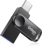 128GB Dual USB Type C +A Flash Drive 2-in-1 OTG USB 3.0 Thumb Drive Metal UDP Waterproof Swivel Design Portable for PC Laptop Tablet Android Smartphone iPhone 15 and More, Black
