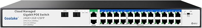 Poe Switch, 24 Ports Gigabit PoE Switch, (24 Ports Gigabit PoE+ 2 Gigabit Uplink+ 2 SFP Slot) Managed Gigabit Ethernet Switch, 24 Poe Ports @360W, Web/APP Smart Managed, Remote Detection/Restart
