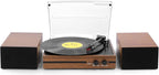 Vinyl Record Player with Dual Stereo Bookshelf Speakers Vintage Belt Drive Bluetooth Turntable with External Speakers,Convert Vinyl to MP3,LP Players AUX Headphone Input RCA Out,Brown