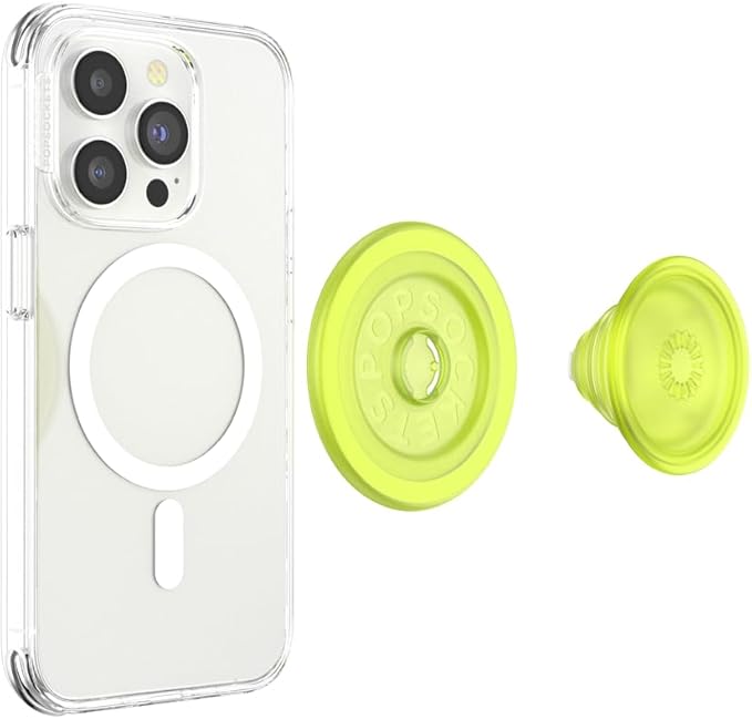 PopSockets Phone Grip for MagSafe with Kickstand, Magnetic Stand, Swappable Top, Secure Hold for iPhone MagSafe Cases, Phone & Tablet Grip - Chartreuly Translucent Glow in The Dark
