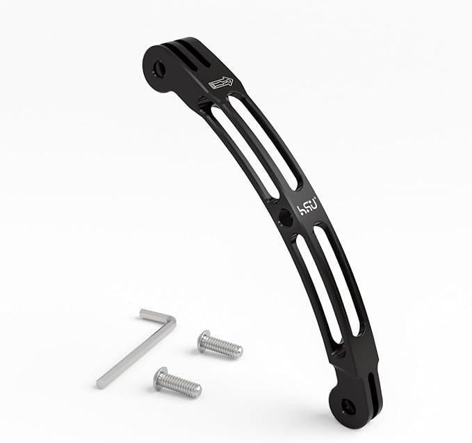 HSU Aluminum Alloy Curved Extension Arm (5.3”) Metal Pole Mount Helmet Stick Extension Arm Mount for GoPro Hero 13/12/11/10/9/8/7/6 Black, DJI Osmo Action 4/3 and More Action Cameras (Black)