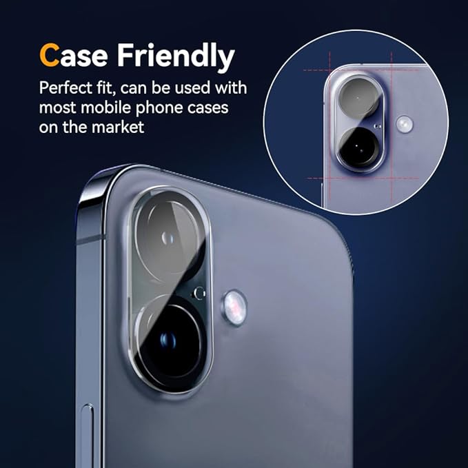 Camera Lens Protector for iPhone 16 6.1" / iPhone 16 plus 6.7",9H Tempered Glass，Ultra HD, Scratch Resistance Easy to Install，Case Friendly，[Does not Affect Night Shots] 3-Pack
