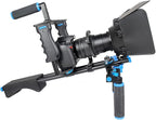 Shoulder Rig Stabilizer Kit, Aluminum Alloy Camera Stabilizer Cage with Top Handle Follow Focus Rods Shoulder Rig 1/4 3/8 Screw