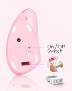 Lekvey Ergonomic Mouse, Vertical Wireless Mouse, Rechargeable 2.4 GHz USB Optical Carpal Tunnel Mice : 800/1200 / 1600 DPI, 6 Buttons, for Laptop, PC, Computer, Desktop, Notebook etc, Pink