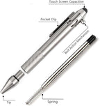 Cool Hand 4.9'' Titanium Bolt Action Pen Stylus for Touch Screen, Ballpoint Ink Refillable, Compact Size, Skelton Out Deep Pocket Clip for Easy Carring