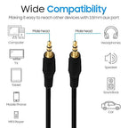 Cmple - 3.5mm Aux Audio Cable Stereo 6 ft AUX Cable Male to Male Speaker Cable Auxiliary Cord Adapter for Car, Phone, Headphones - Black