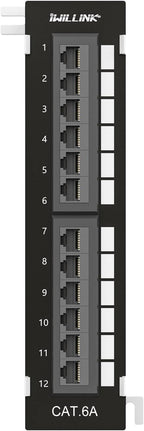 iwillink 12 Port 10Gbps Cat6A Network Patch Panel with Wall & Bracket Mount for Cat 6A/6/5e/5 Cabling
