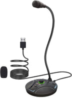 JOUNIVO USB Computer Microphone JV605 PRO with Mute Button & Volume Knob Compatible with PC Laptop Desktop Mac PS4, Play & Plug Gooseneck Mic Recording for Gaming, Streaming, YouTube, Vocal