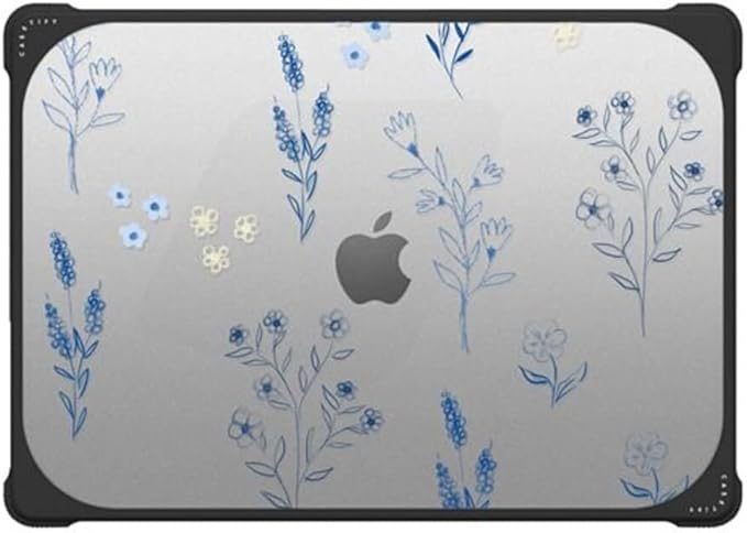 CASETiFY Bounce MacBook Pro 16-inch (M3/M4) Case [Enhanced Protective Corner Design/Ventilation Cutouts/Anti-Slip Grip] - Small Blue Flowers - Clear Black