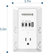 20W PD Fast Charging Wall Outlet with USB Ports (3C1A), Electrical Outlet Extender, Surge Protector, Wall Plug Adapter for Multiple Devices, Wall Socket Expander