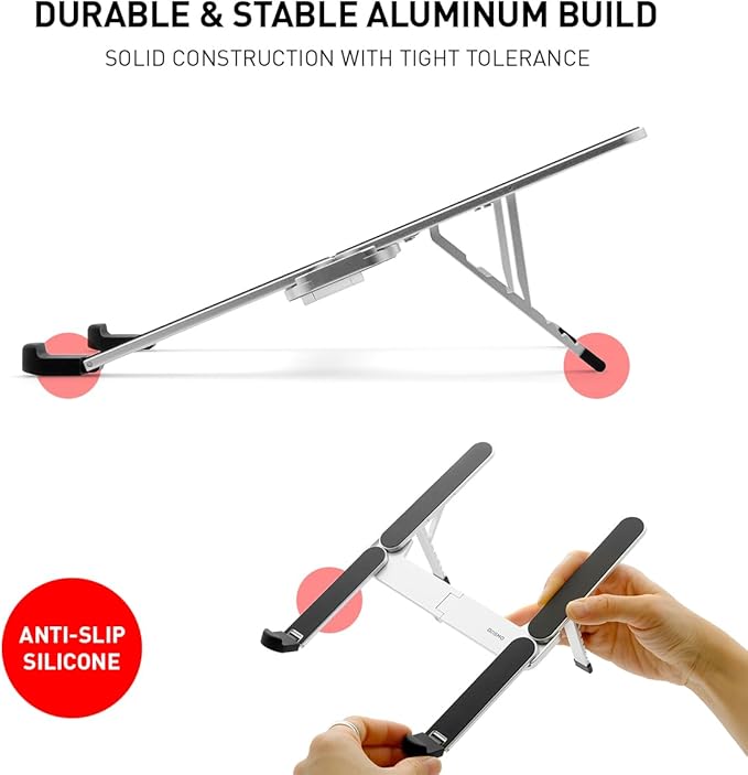 NSMO Laptop Stand - Foldable, Adjustable, Ergonomic Aluminum Stand with 5-Level Height Adjustment, Heat Dissipation, Non-Slip Design, Portable for 11”-16” Laptops, Gaming, Office, Travel