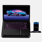 Gaming Crystal Shell Laptop Cooling Pad with Phone Holder, Dual High-Speed Fans, 8-Level Adjustable Height, RGB Lighting, Anti-Slip Base, USB-A & USB-C Ports – Black (for 10-17” Laptops)