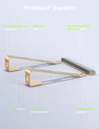 Aluminum Laptop Stand, Notebook Stand with Wrist Rest, Ergonomic Detachable Laptop Mount, Computer Stand Compatible with 10-17'' All Laptops Such as MacBook Air Pro/HP/Dell/Lenovo, Gold