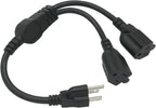 Y Splitter Extension Cord, 1.4FT 2 Way 1 to 2 Splitter Extension Cord, 3 Prong SJT 16AWG NEMA 5-15P to NEMA 5-15R x2, Male to Female Power Cord Cable Wire Extender Space Saver, 125V 13A 1625W, Black