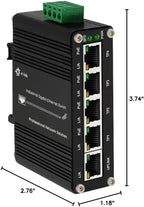 Mini Industrial 5 Ports Gigabit PoE Switch Hardened 5 Port RJ45 10/100/1000Mbps 802.3at Ethernet Switch Din Rail Mount PoE+ Switch (-40 to 167 ºF) 10Gbps Switching Capacity