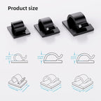 100 PCS Adhesive Cable Clips Cord Organizer (Small, Medium,Large),Wire Holder for Cable Management, Outdoor Light Clips Light Hooks for LED String,Car Dash Cam, Extension Cord (Black)