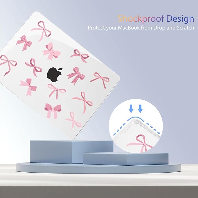 Teryeefi Case for MacBook Air 13 inch M1 A2337 A2179 A1932 2018 2021 2020 2019 2018 Release, Plastic Hard Shell Case & Keyboard Cover & Screen Protector, Cute Pink Bows