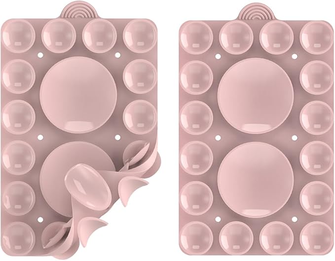 Double Sided Silicone Suction Phone Holder Mount,Compatible with iPhone and Android Cases Hands-Free Mirror Shower Phone Mount Strong Grip Holder (Light Pink, Double Sided 2PCS)
