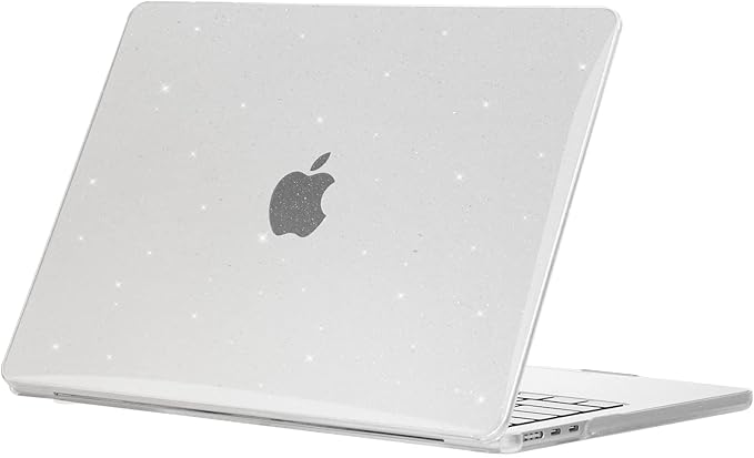 Sparkly Clear Case for MacBook Pro 13 inch M2 M1 A2338 A2289 A2251 A2159 A1989 A1706 2023-2016 Release with Touch ID, 6 in 1 Glitter Plastic Hard Shell&Keyboard Cover&Screen Protector&Webcam Cover