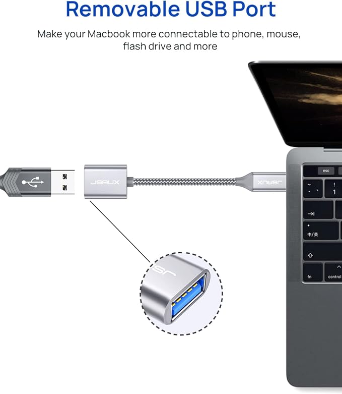 JSAUX USB C to USB Adapter [2 Pack], USB Type C Male to USB 3.0 Female OTG Cable Thunderbolt3 to USB Adapter Compatible with MacBook Pro/Air 2019 2018 2017, Galaxy S23 S23+ Ultra Note 10 S9 S8-Silver