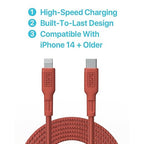 BLACK+DECKER USB C to Lightning Cable - Fast Compatible iPhone Lightning Cable - Durable Braided Type C iPhone Charger Cord - for Travel and Daily Use - Multiple Colors and Lengths - 9ft