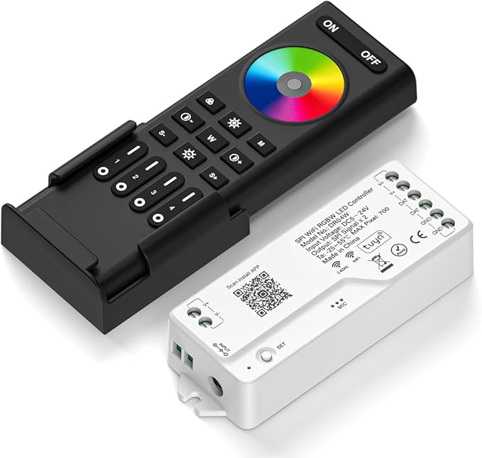 2.4G WiFi SPI RGBW Controller DR04W & RC03RF RF Remote Set, Control by Smart Life/Tuya APP/Alexa/Google Home, Support SK6812RGBW/SMD WS2814 IC etc Addressable RGBW LED Strip STA Mode