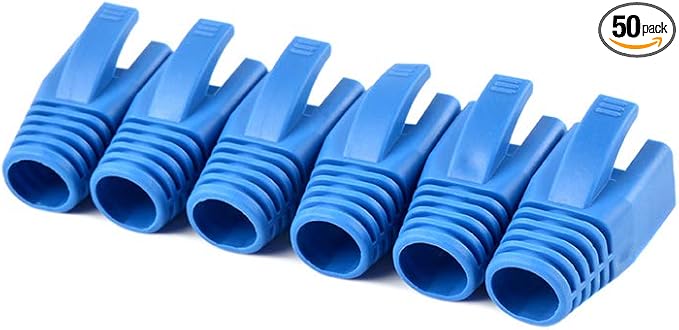 50 Pcs Cat7 Cat7A Cat8 Strain Relief Boot, RJ45 Plug Connector Cover Modular Network Plug Connector Cap Cable Connector Boots, Blue
