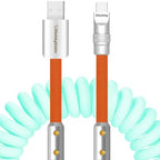 chubbycable Colorblock Chubby - Spring Braided Silicone Charge Cable Coiled USB C Cable Fast Charging Type C Charger Cord for Car, Light Blue+Orange, USB-A to Type-C, 2.29FT-3.6FT