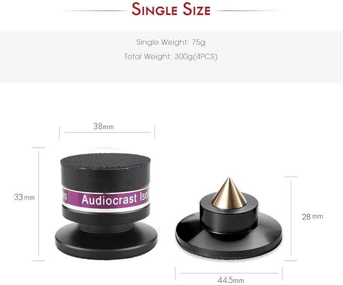 Tertullus 4 Pcs Aluminum Speaker Spike+Isolation Feet for Turntable Amplifier Subwoofer Black