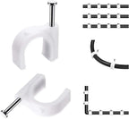 Cable Clips, 100 Pcs, 8mm, Wire Wall Clips with Steel Nails, Cable Management Organizer Clips, Cable Tacks Coax Holder Clips, RG6 RG59 CAT6 RJ45 Cable Cord Clips, White