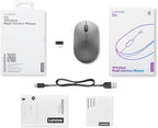Lenovo Go Multi-Device Wireless Mouse, 2.4GHz Nano USB-C Receiver, Bluetooth, Adjustable DPI, USB-C Rechargeable Battery, Qi Wireless Charging, Ambidextrous, GY51C21211, Grey