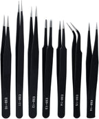 Precision ESD Anti-Static Tweezers, 7 pcs Stainless Steel Tweezers Set for Electronics, Jewelry-making, Laboratory Work, Repairing, Hobbies