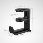 EURPMASK Rotating Headphone Stand - PC Gaming Headset Holder, Adjustable Clamp-on Under Desk Hanger With 360 Degree Swivel & Cable Clip Organizer - Black