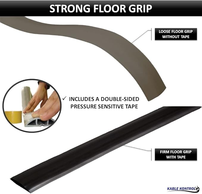 Kable Kontrol Floor Cord Cover kit - 15 Feet Long Tan Plastic Cable Protector, Hides Cords and Conceals Wires, for Extension Cord Cable Management, Channel Size 0.75” W x 0.43” H