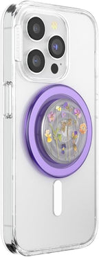 PopSockets Phone Grip for MagSafe with Kickstand, Magnetic Stand, Swappable Top, Secure Hold for iPhone MagSafe Cases, Phone & Tablet Grip, Flower - Purple Fields