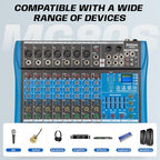 Professional Audio Mixer, 8 Channel, Input 48V Phantom Power Stereo Digital USB Bluetooth MP3 Computer Input, Build-in 16 Effect DSP, for Recording, Live Streaming, Podcasting MG80S