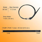 36 inch Cable Strap with Buckle - 16 PACK Hook and Loop Fastening Straps - Adjustable Nylon Extend Securing Strap