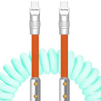 chubbycable Colorblock Chubby - Spring Braided Silicone Charge Cable Coiled USB C Cable Fast Charging Type C Charger Cord for Car, Light Blue+Orange, Type-C to Type-C, 2.29FT-3.6FT