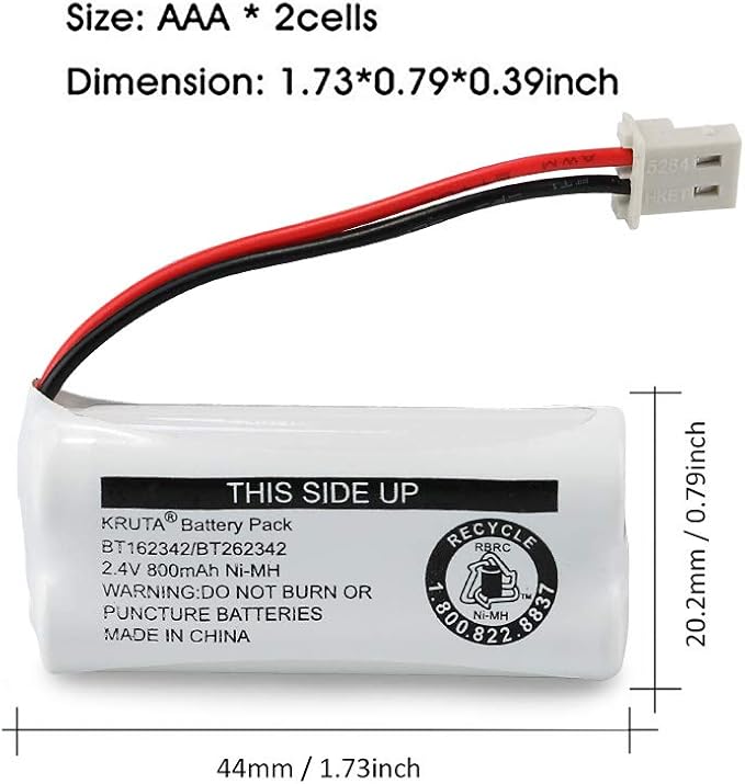 Kruta BT162342 BT262342 2.4v 800mah Cordless Phone Batteries Compatible with BT183342 BT283342 BT166342 BT266342 VTech CS6114 CS6419 CS6719 at&T EL52300 CL80111 Handset Telephone (Pack of 3)