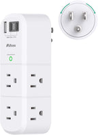 PD30W USB Outlet Extender Surge Protector - with Rotating Plug, 6 AC Multi Plug and 3 USB Ports (2 C), 3-Sided Swivel Power Strip Spaced Splitter for Home, Office, Travel