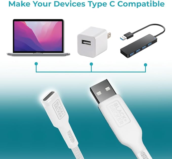 BLACK+DECKER USB C to USB Adapter [2 Pack], Type C Female to USBA Male OTG Cable USBA to USBC Adapter Apple Compatible with MacBook Pro/Air, iPhone 16/15 Series, Samsung Galaxy S24/S23/S22, Black